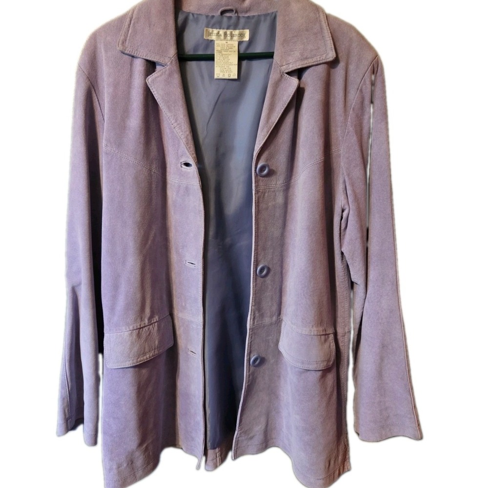 Jessica Holbrook Lavender Purple Suede Leather Jacket Blazer Women Medium VTG